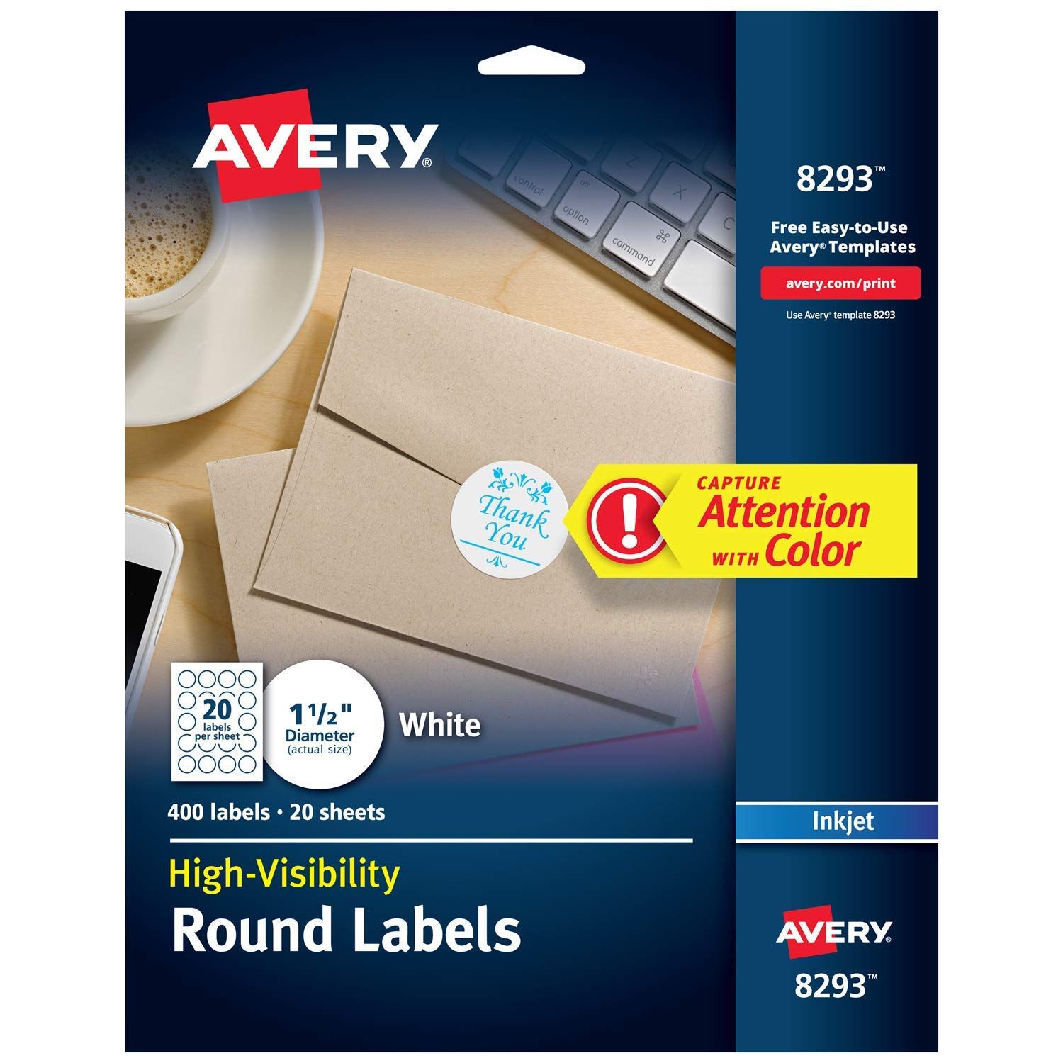 Amazon Avery High Visibility 1 5" Round Labels Personalize Your Pop Socket Phone Holder 400 Pack 8293 fice Products