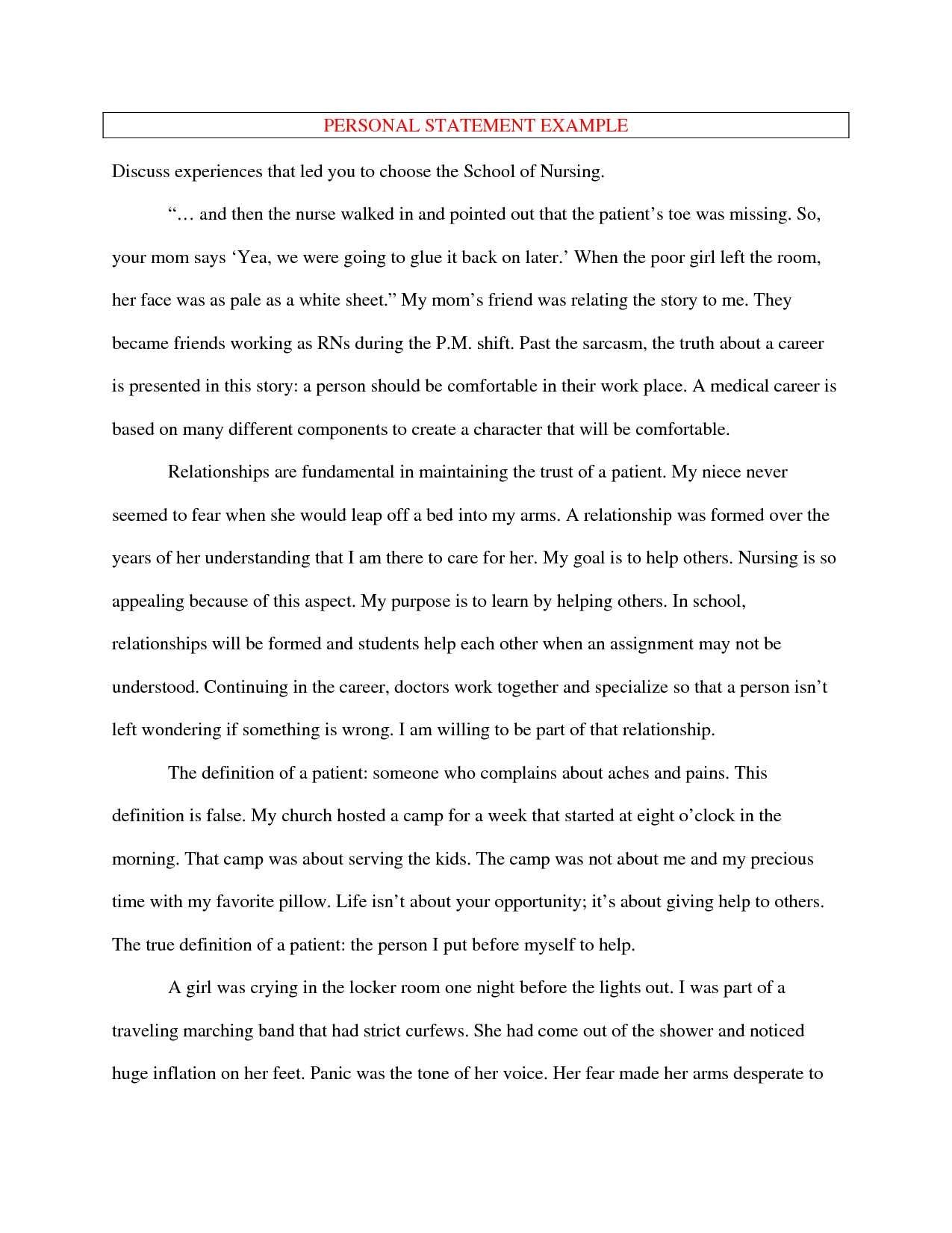 personal statement examples nursing graduate school