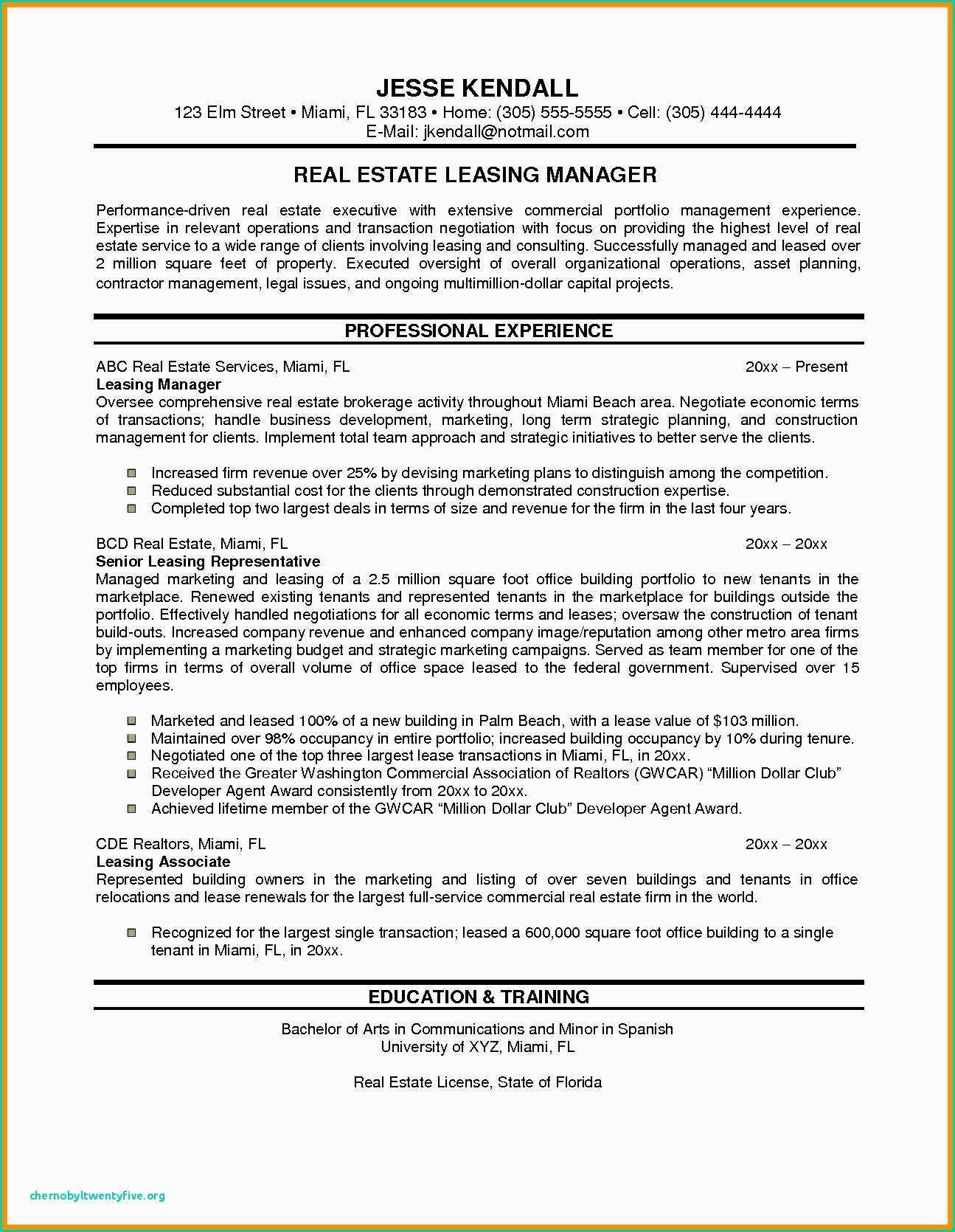 Real Estate Resumes Sample Resume for Property Manager Bsw Resume 0d Property Management Real Estate